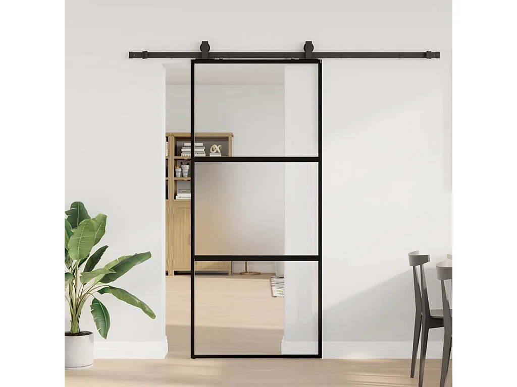 Porte coulissante avec kit de quincaillerie noir 90x205 cm
