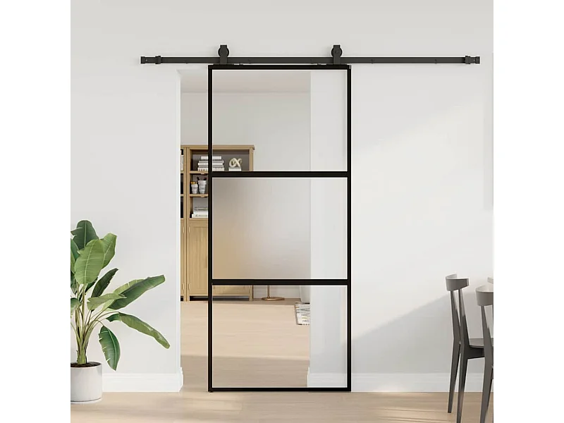 Porte coulissante avec kit de quincaillerie noir 90x205 cm