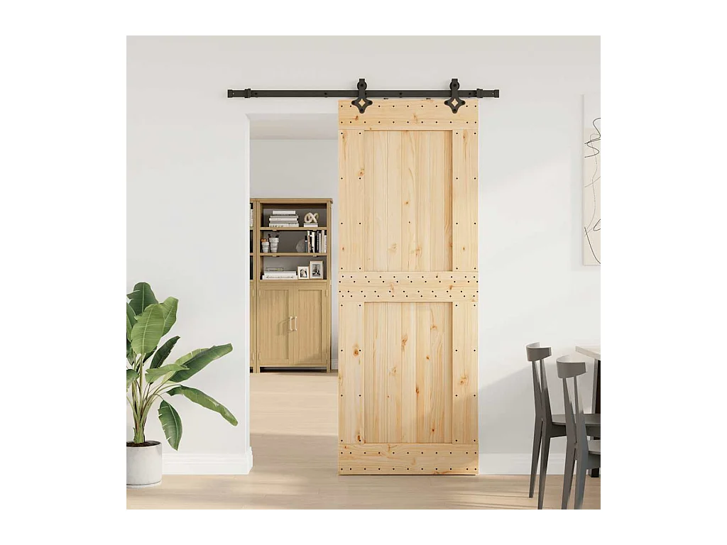 Porte coulissante et kit de quincaillerie 85x210 cm pin massif
