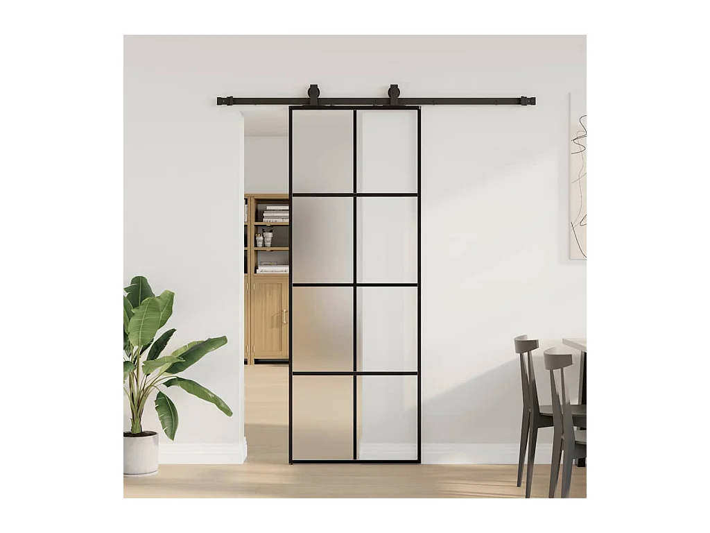 Porte coulissante kit de quincaillerie noir 76x205 cm verre ESG