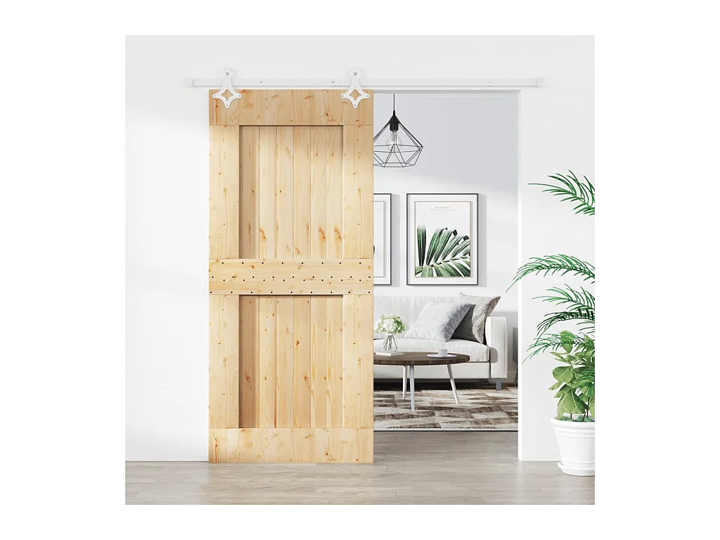 Porte coulissante et kit de quincaillerie 90x210 cm pin massif