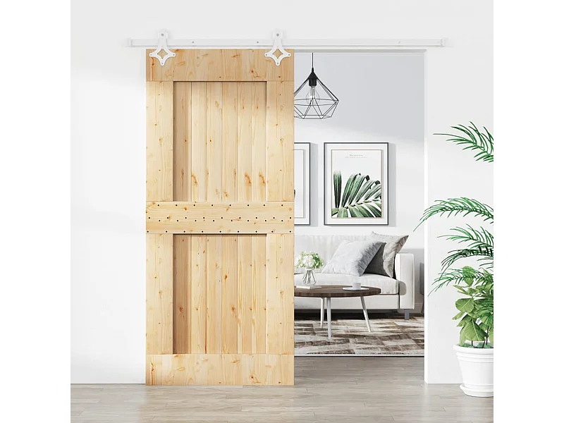 Kit puerta corredera y herrajes 90x210 cm pino macizo