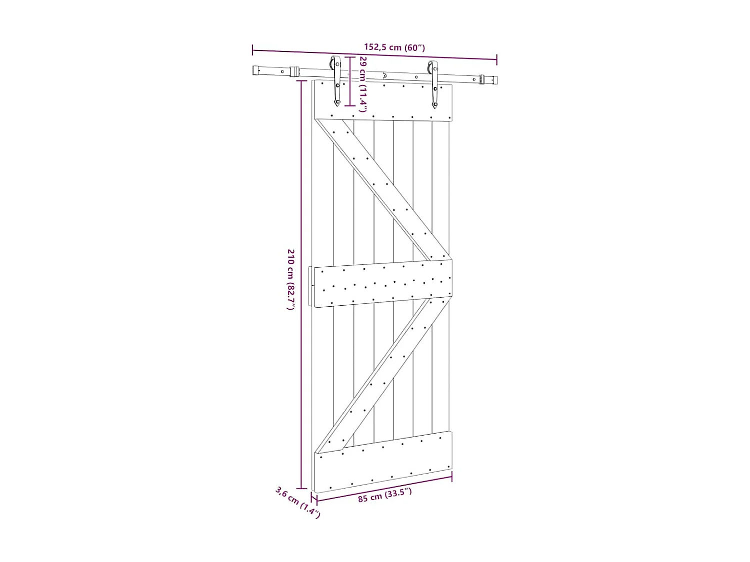 Porte coulissante et kit de quincaillerie 85x210 cm pin massif