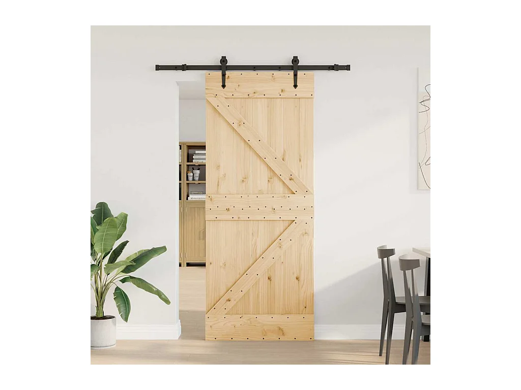 Porte coulissante et kit de quincaillerie 85x210 cm pin massif