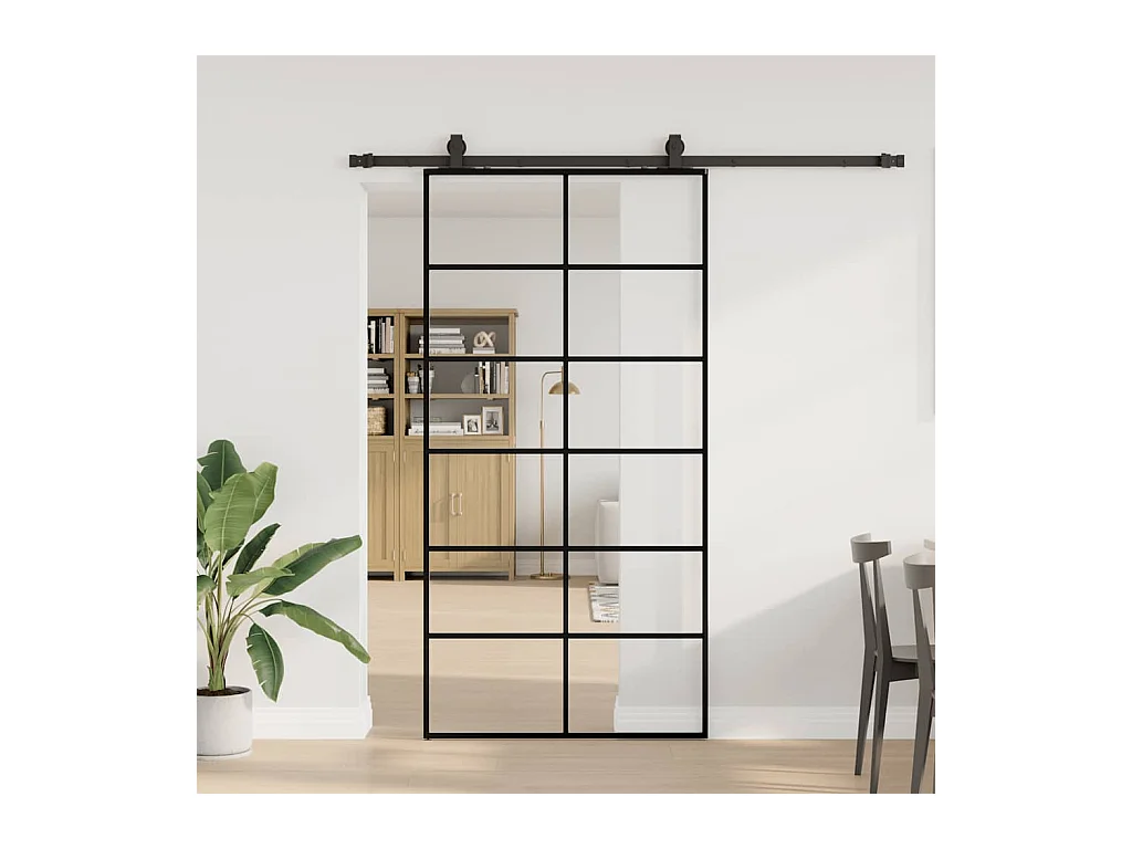 Porte coulissante kit de quincaillerie noir 102x205cm verre ESG