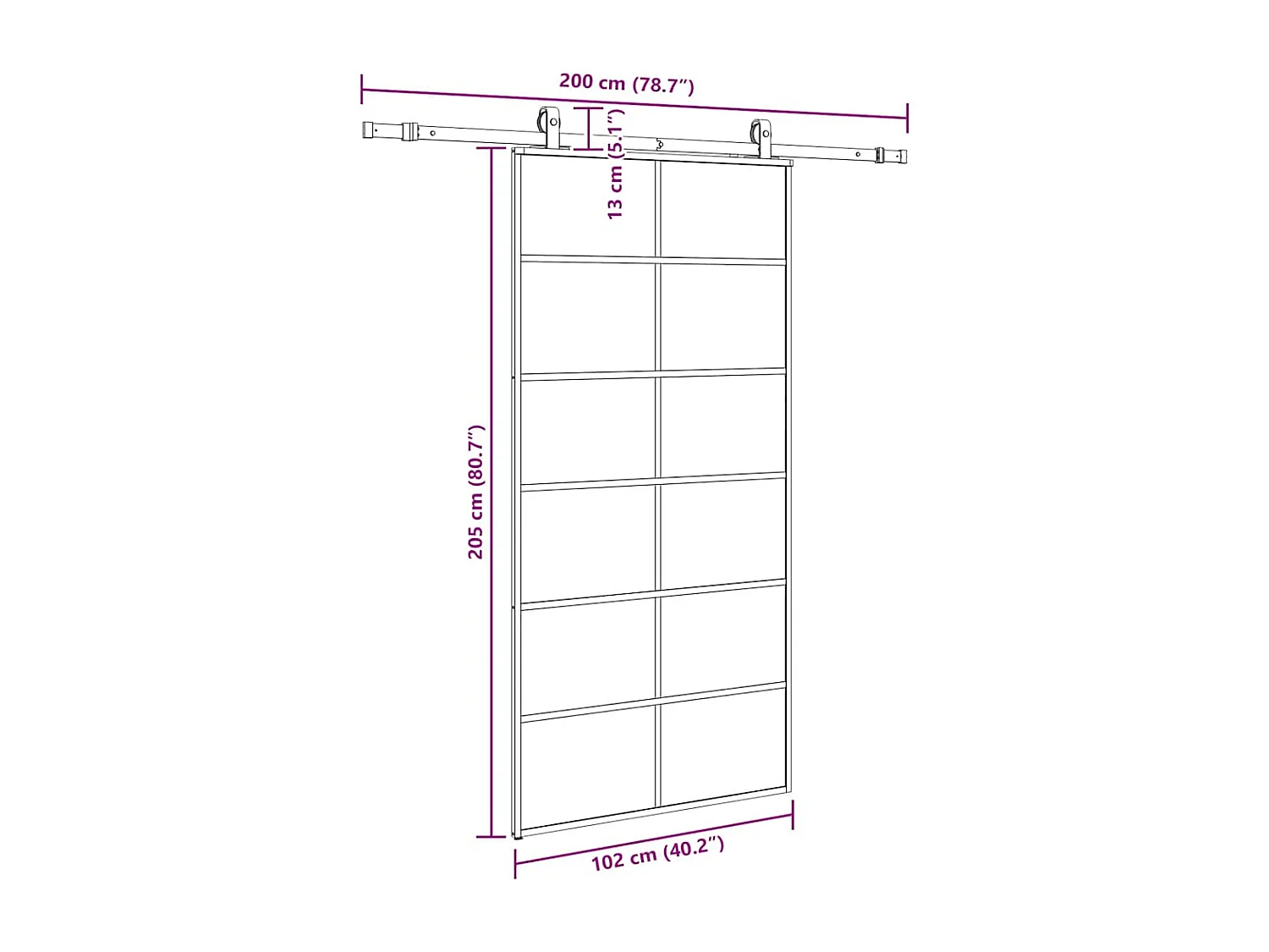 Porte coulissante kit de quincaillerie noir 102x205cm verre ESG