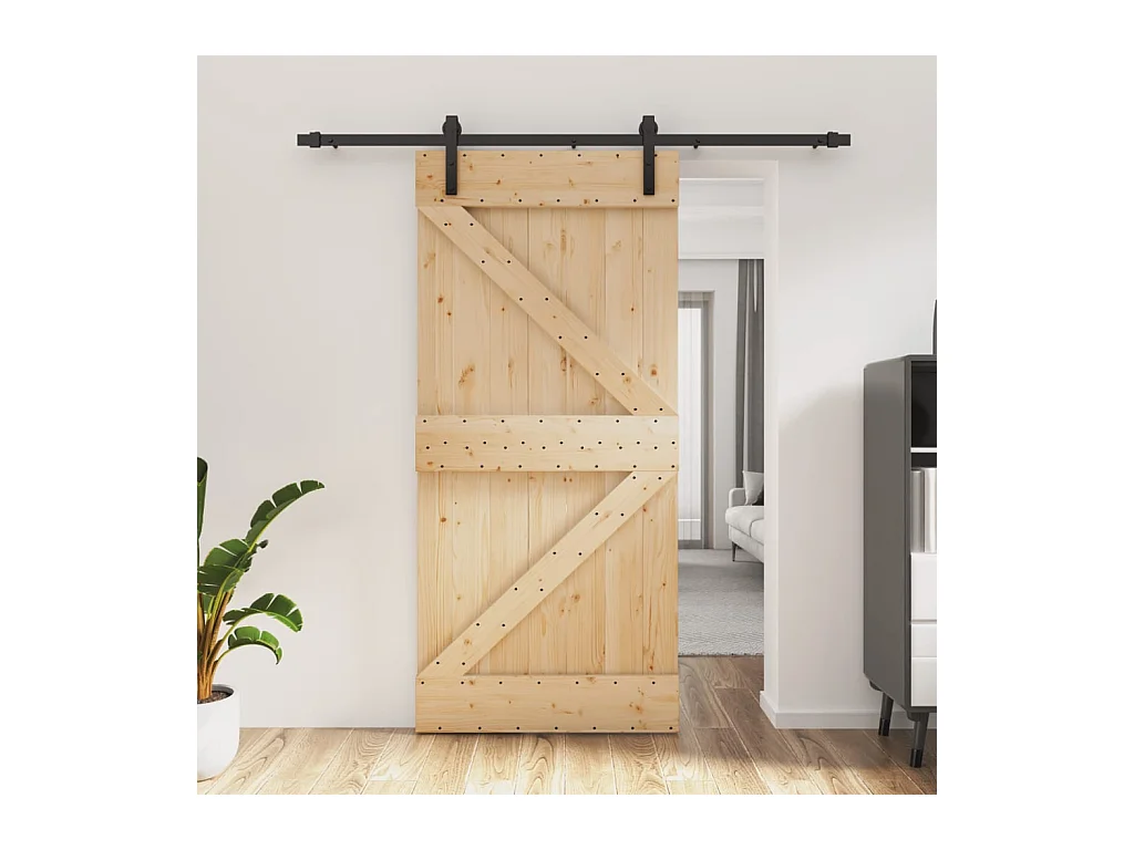 Kit porta scorrevole e ferramenta 95x210 cm in pino massello