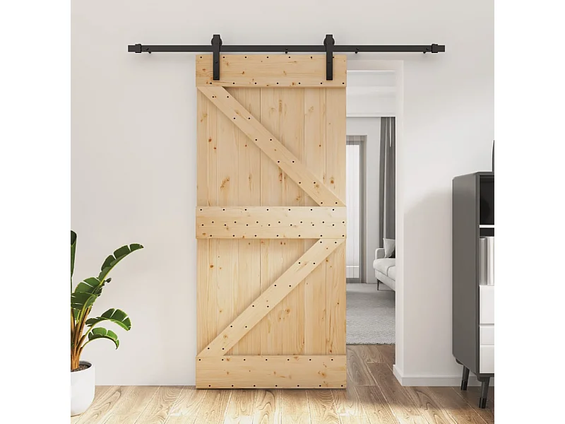 Kit puerta corredera y herrajes 95x210 cm pino macizo