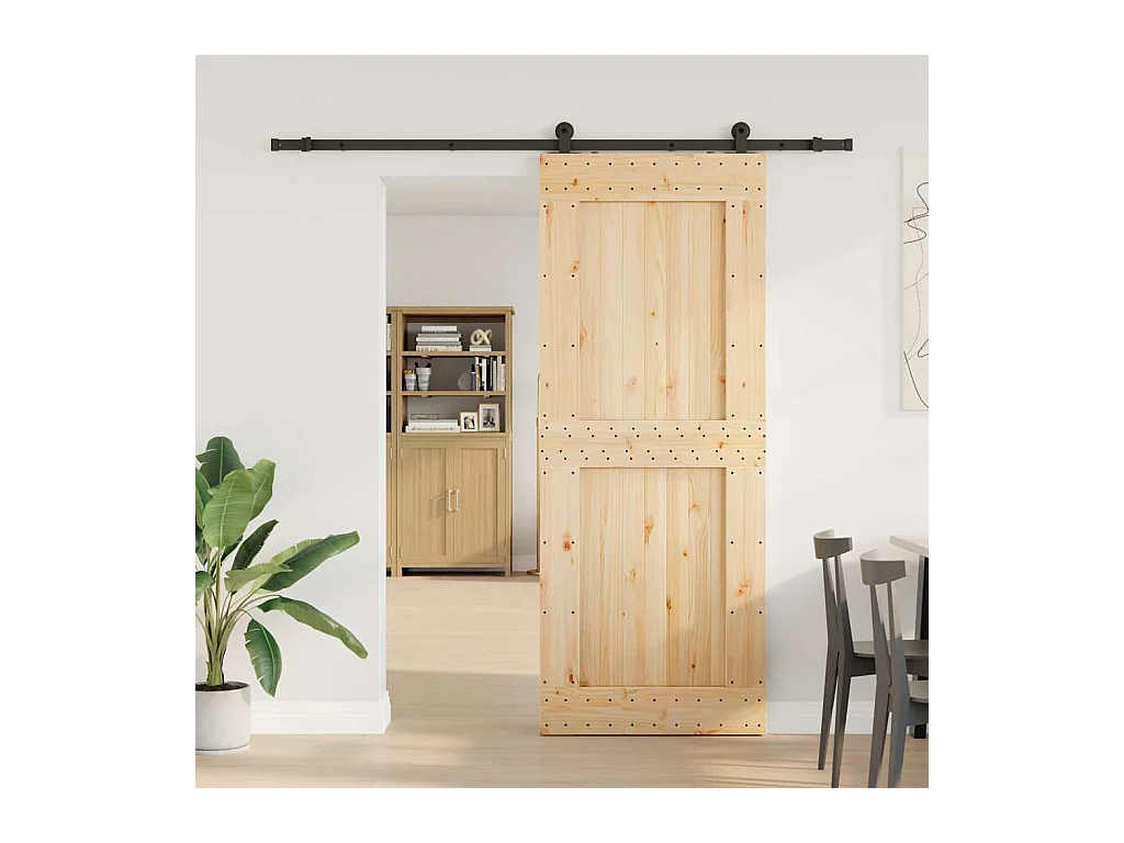 Porte coulissante et kit de quincaillerie 90x210 cm pin massif