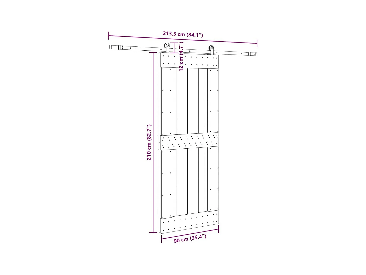 Porte coulissante et kit de quincaillerie 90x210 cm pin massif