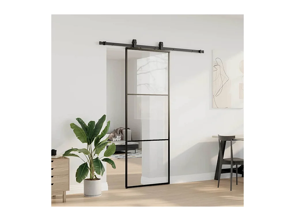 Schuifdeurbeslagset zwart 76x205 cm ESG-glas