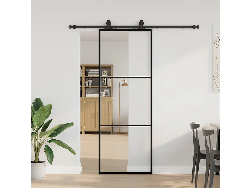 Porte coulissante kit de quincaillerie noir 76x205 cm verre ESG