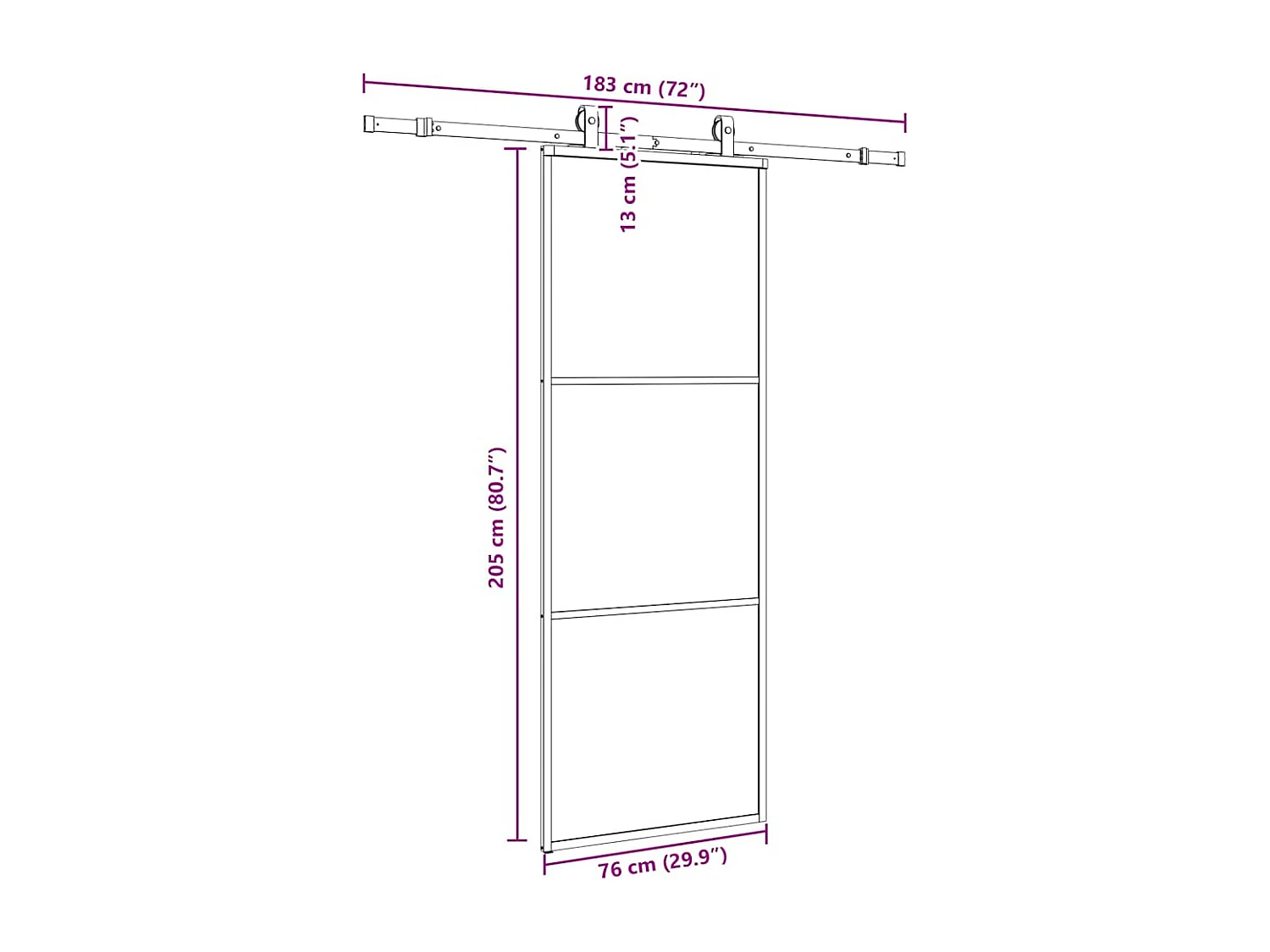 Porte coulissante kit de quincaillerie noir 76x205 cm verre ESG