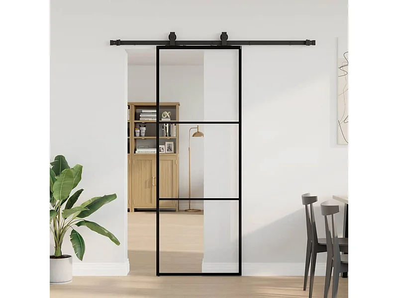 Porte coulissante kit de quincaillerie noir 76x205 cm verre ESG