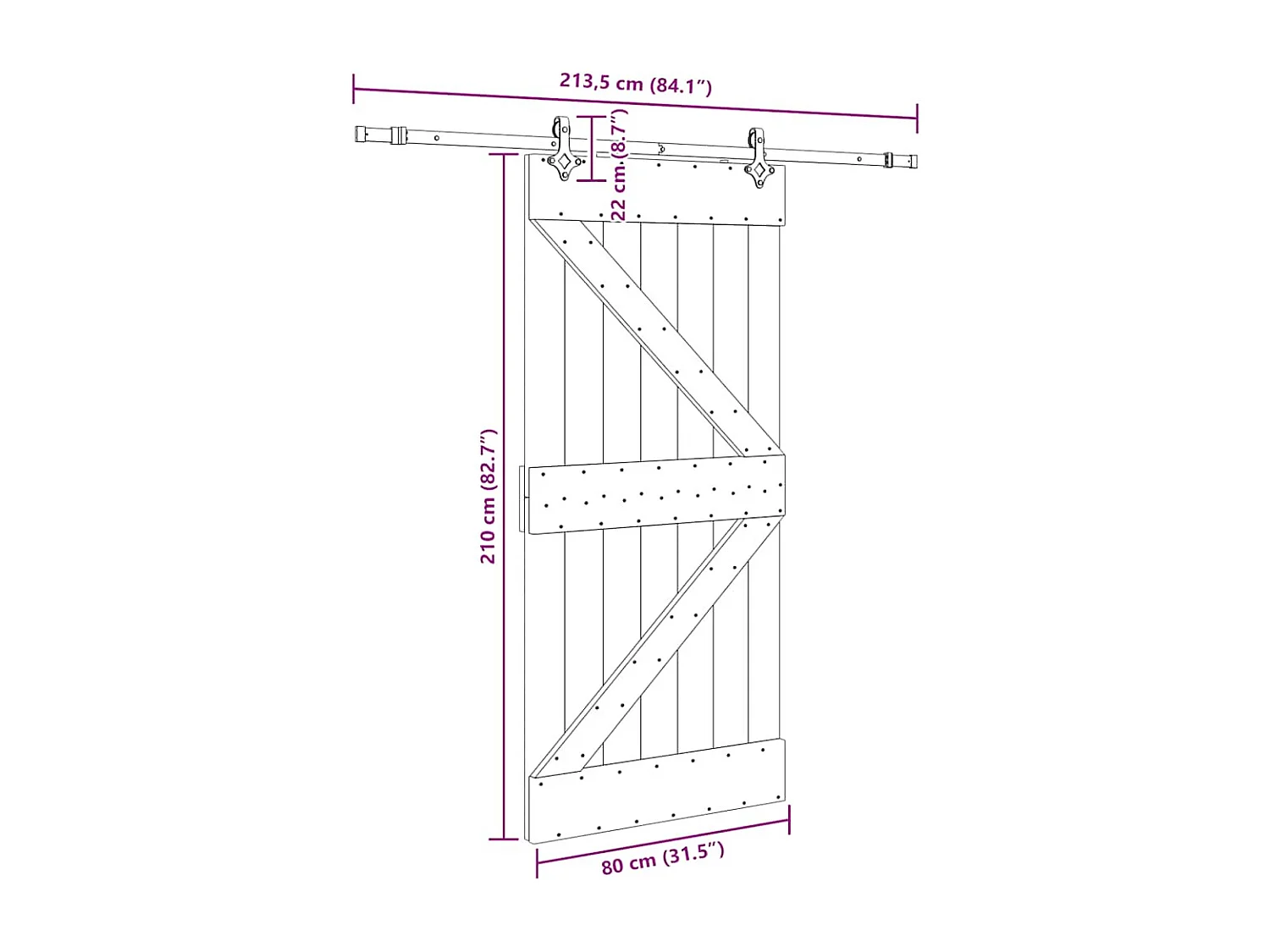 Kit puerta corredera y herrajes 80x210 cm pino macizo