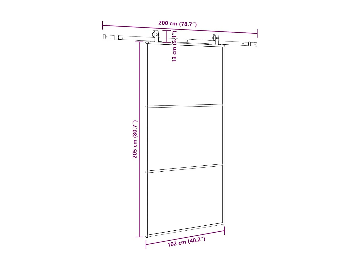 Kit ferramenta per porta scorrevole nero 102x205cm vetro ESG