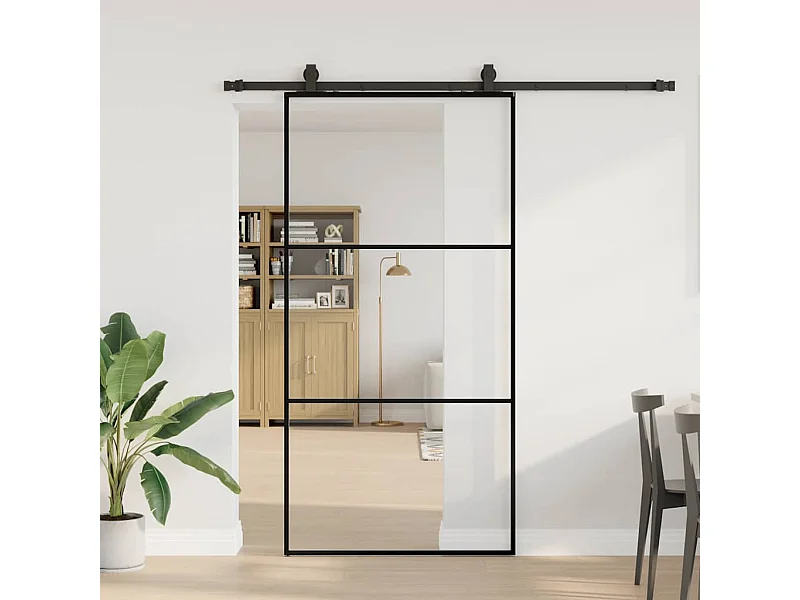 Porte coulissante kit de quincaillerie noir 102x205cm verre ESG