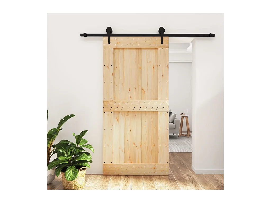 Porte coulissante et kit de quincaillerie 100x210 cm pin massif