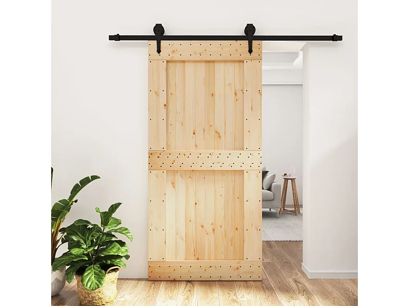 Porte coulissante et kit de quincaillerie 100x210 cm pin massif