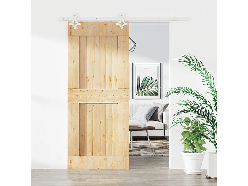 Kit puerta corredera y herrajes 85x210 cm pino macizo