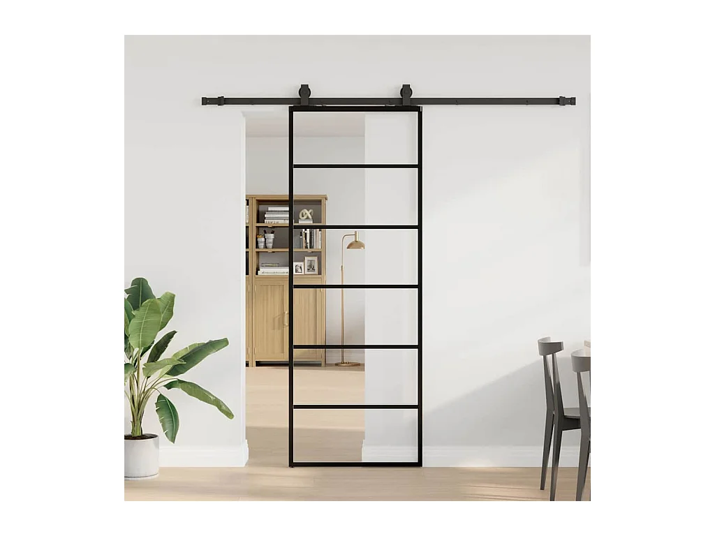 Schuifdeurbeslagset zwart 76x205 cm ESG-glas