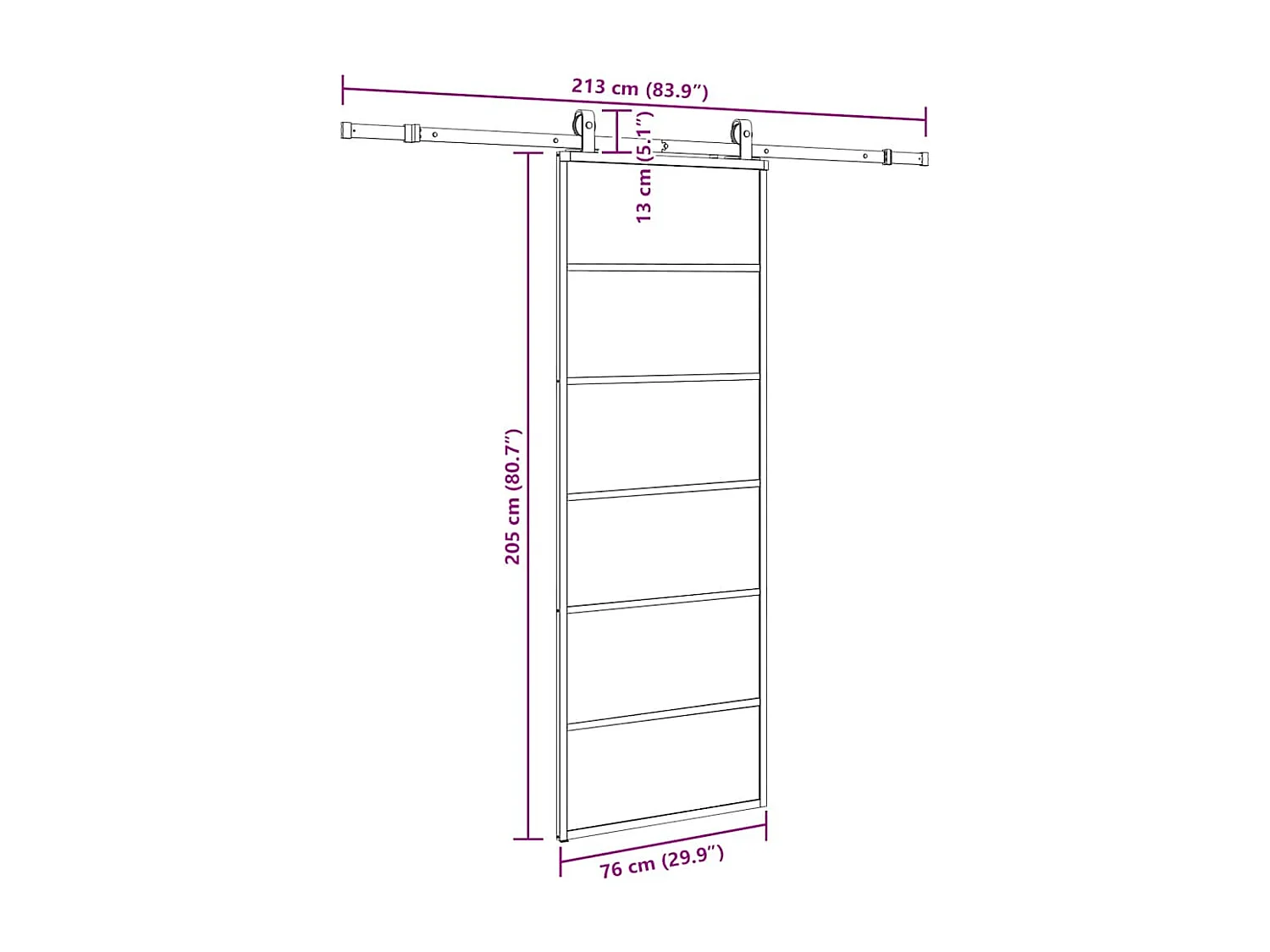 Schuifdeurbeslagset zwart 76x205 cm ESG-glas