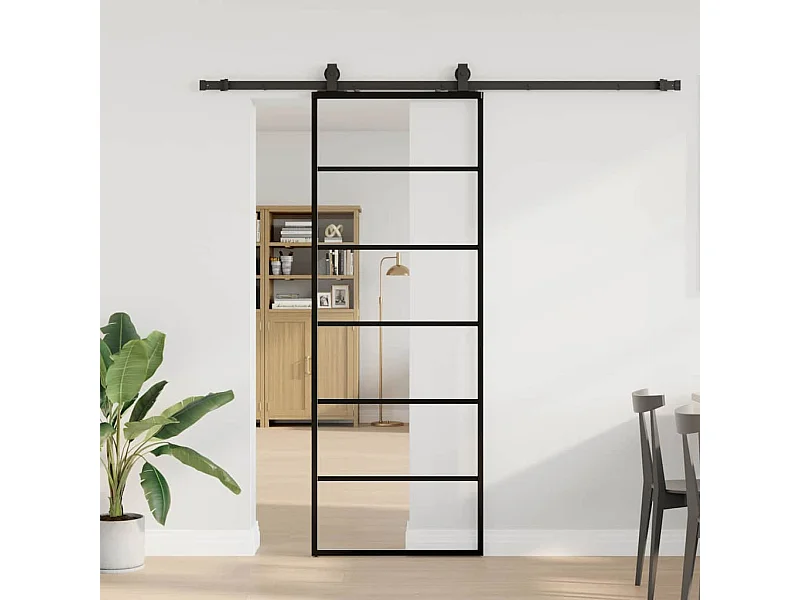 Porte coulissante kit de quincaillerie noir 76x205 cm verre ESG