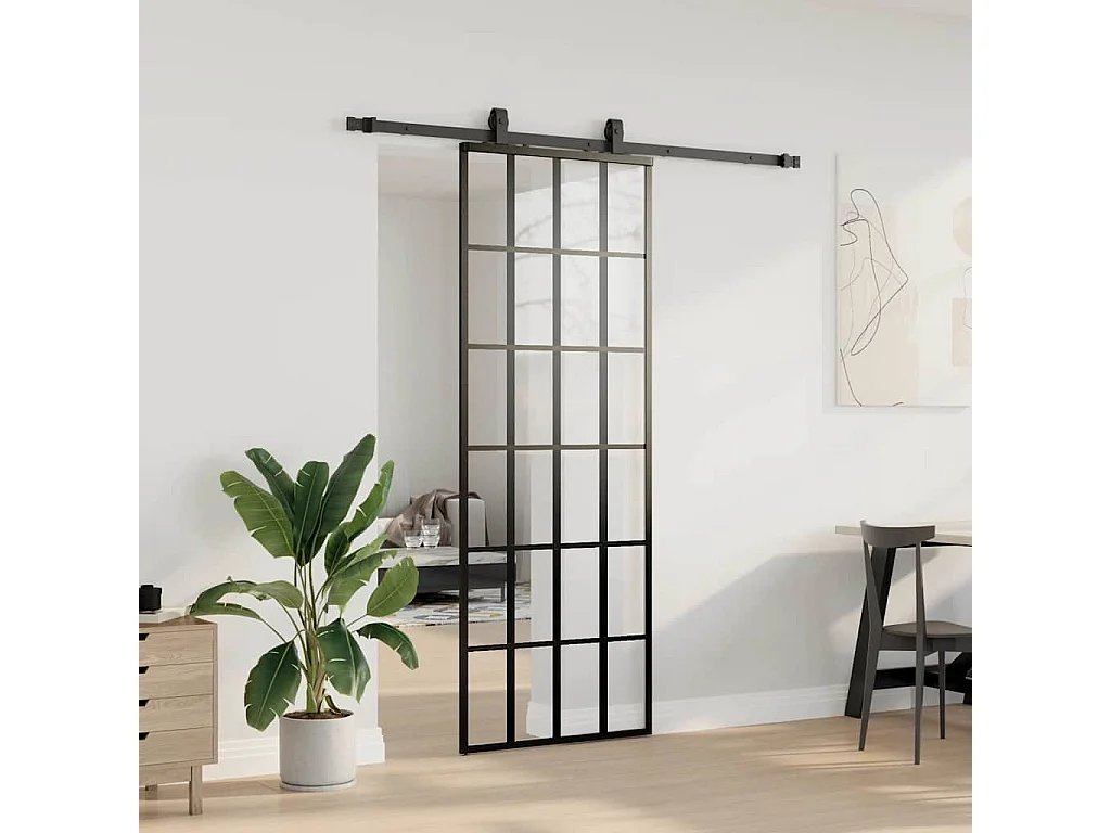 Schiebetürbeschlagsatz schwarz 76x205 cm ESG Glas