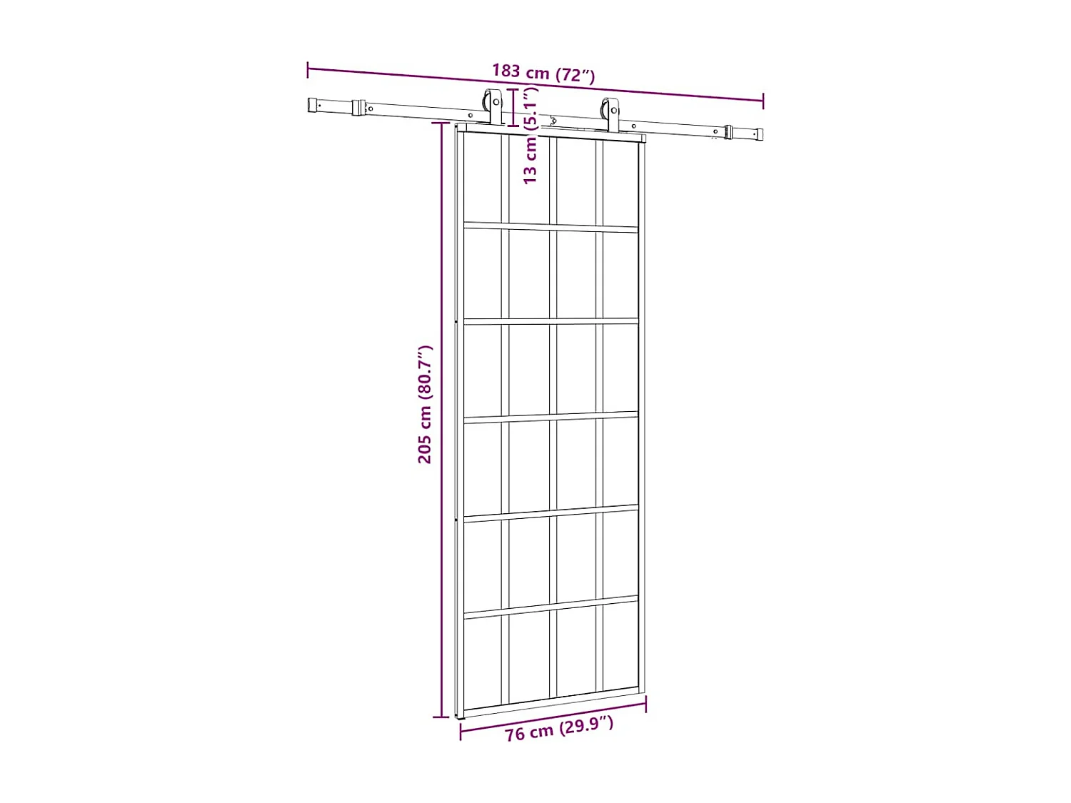 Schiebetürbeschlagsatz schwarz 76x205 cm ESG Glas