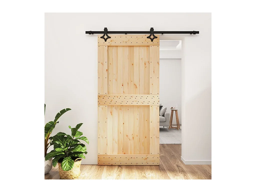Porte coulissante et kit de quincaillerie 100x210 cm pin massif