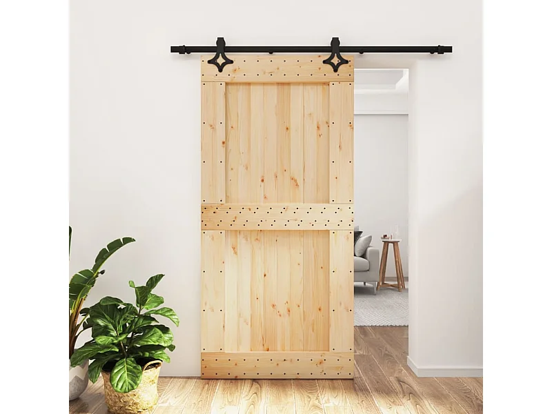 Porte coulissante et kit de quincaillerie 100x210 cm pin massif