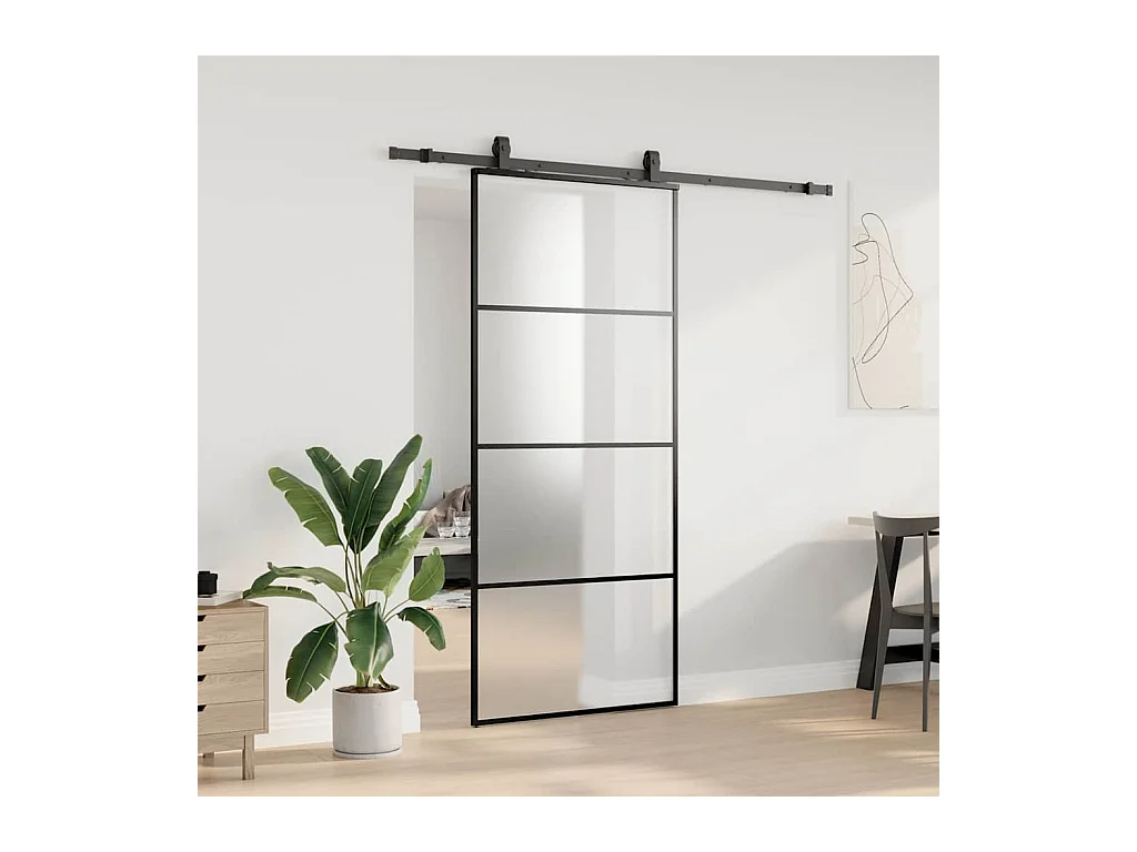 Porte coulissante kit de quincaillerie noir 90x205 cm verre ESG
