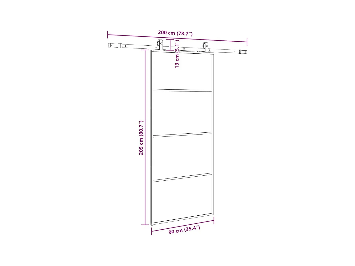 Porte coulissante kit de quincaillerie noir 90x205 cm verre ESG
