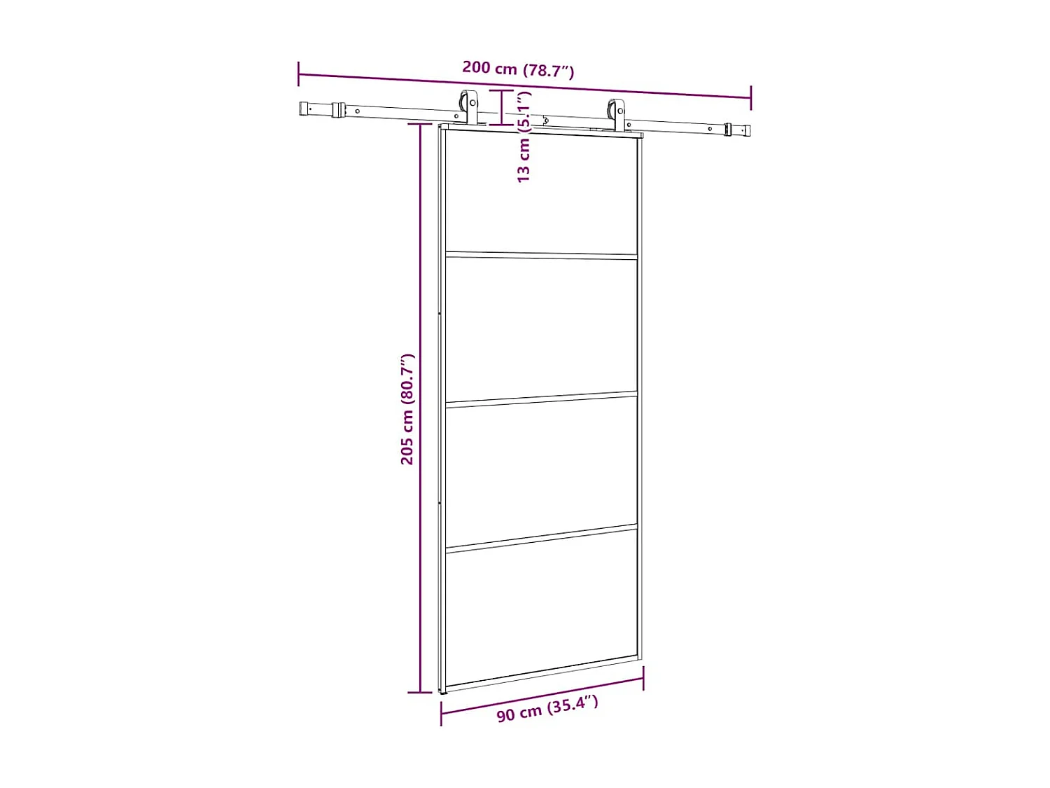 Kit herrajes para puerta corredera negra 90x205 cm cristal ESG