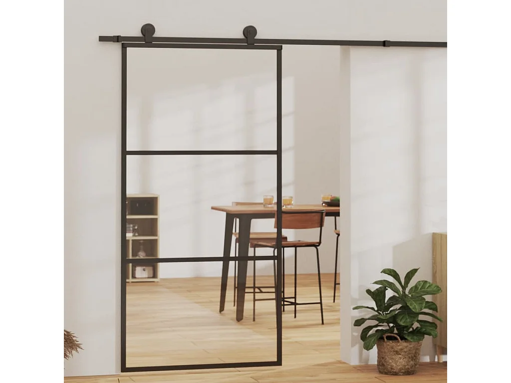 Porte coulissante Verre ESG et aluminium 102x205 cm Noir