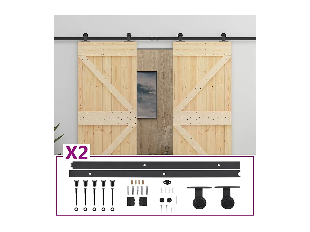 Schuifdeur met beslagset 90x210cm Massief grenen