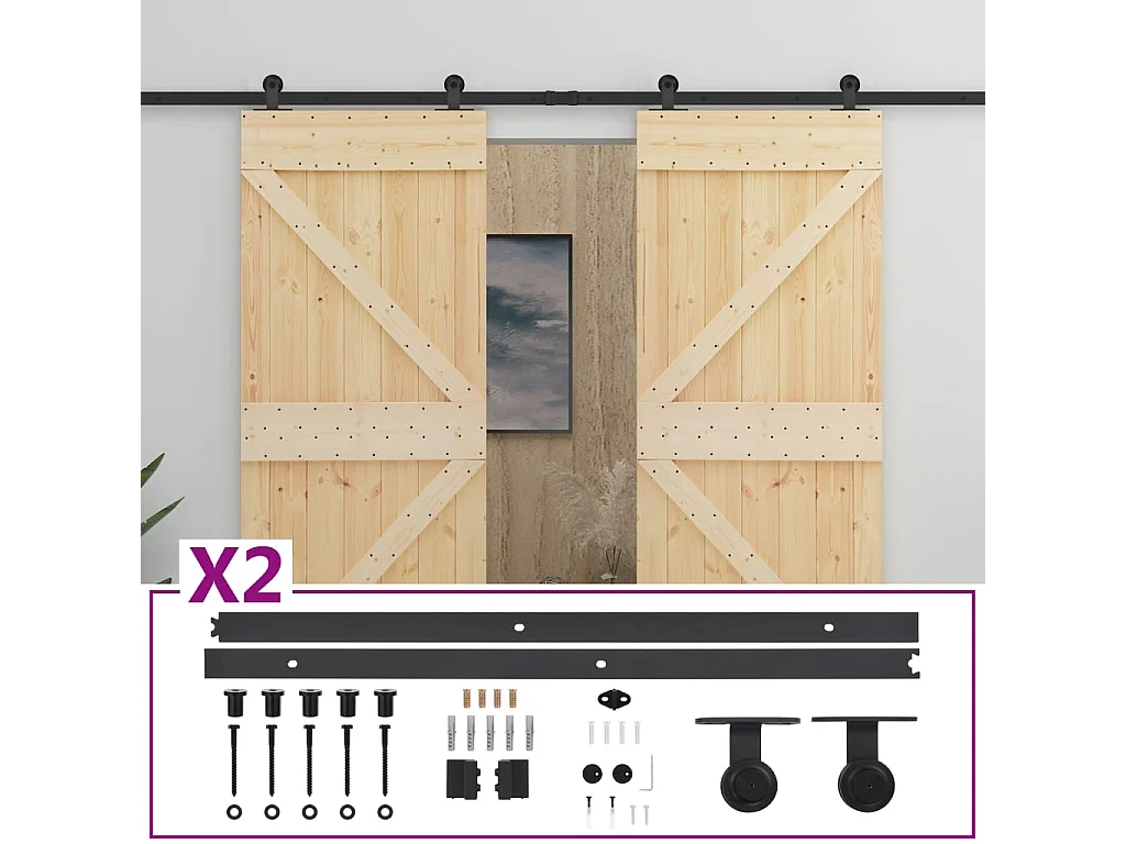 Schuifdeur met beslagset 90x210cm Massief grenen