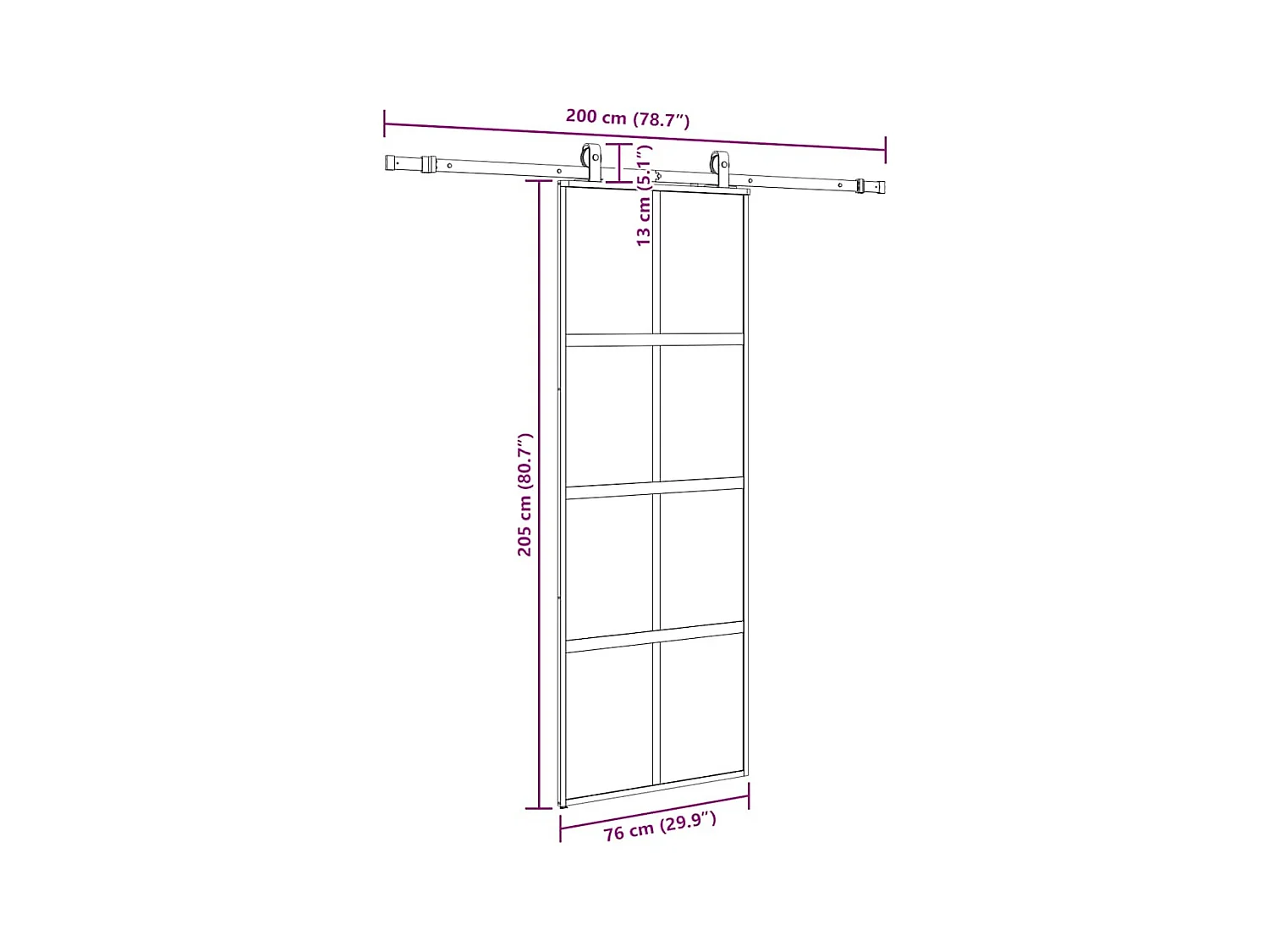 Kit herraje puerta corredera cristal templado negro 76x205 cm