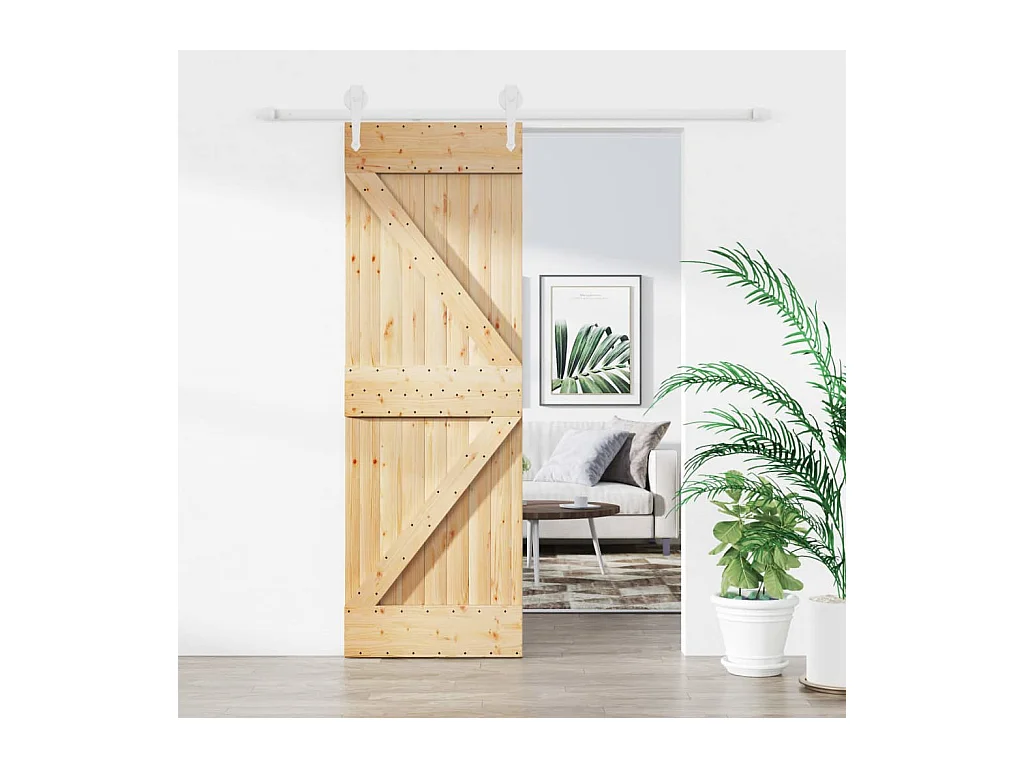 Kit porta scorrevole e ferramenta 70x210 cm in pino massello
