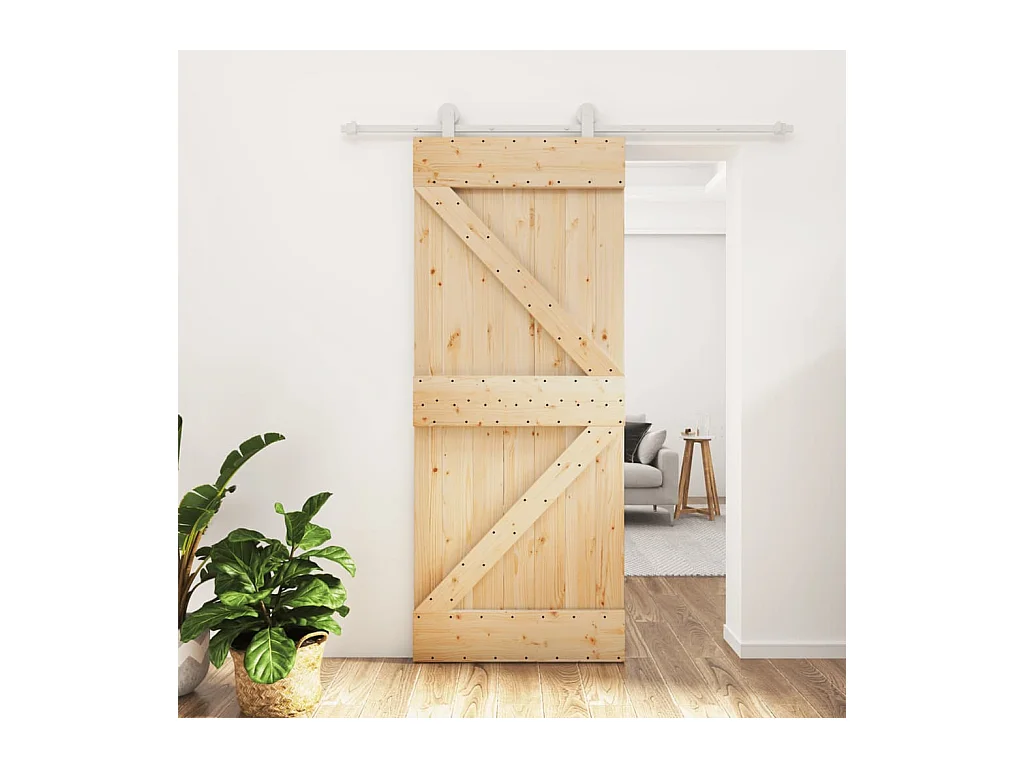 Porte coulissante et kit de quincaillerie 85x210 cm pin massif