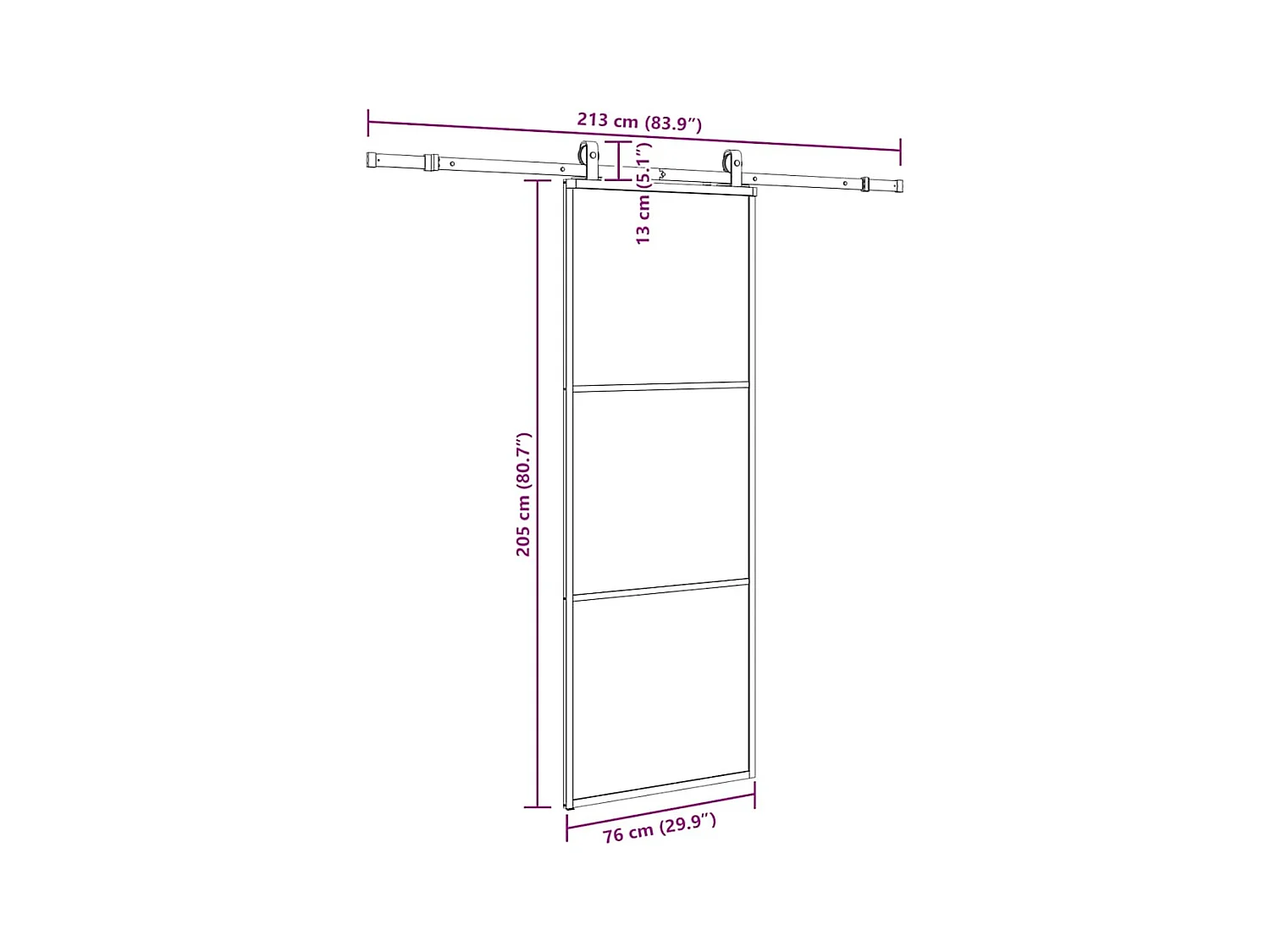 Porte coulissante kit de quincaillerie noir 76x205 cm verre ESG