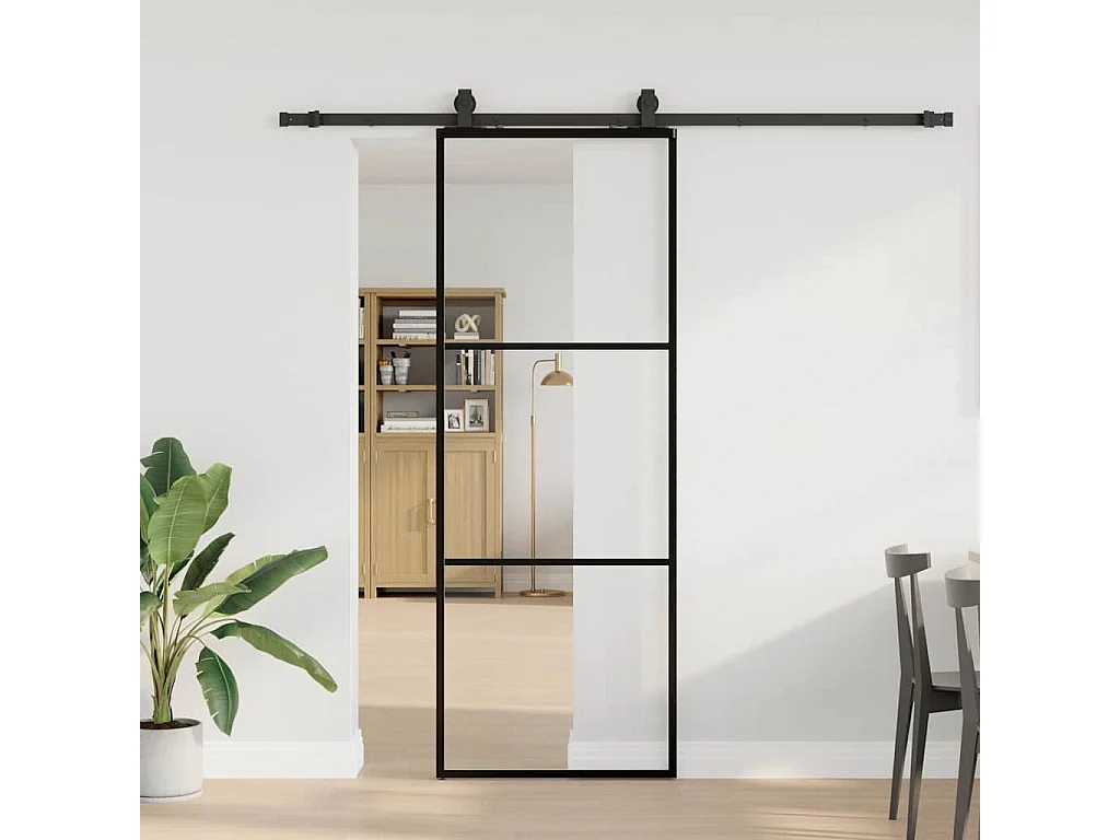 Kit ferramenta per porta scorrevole nero 76x205 cm vetro ESG