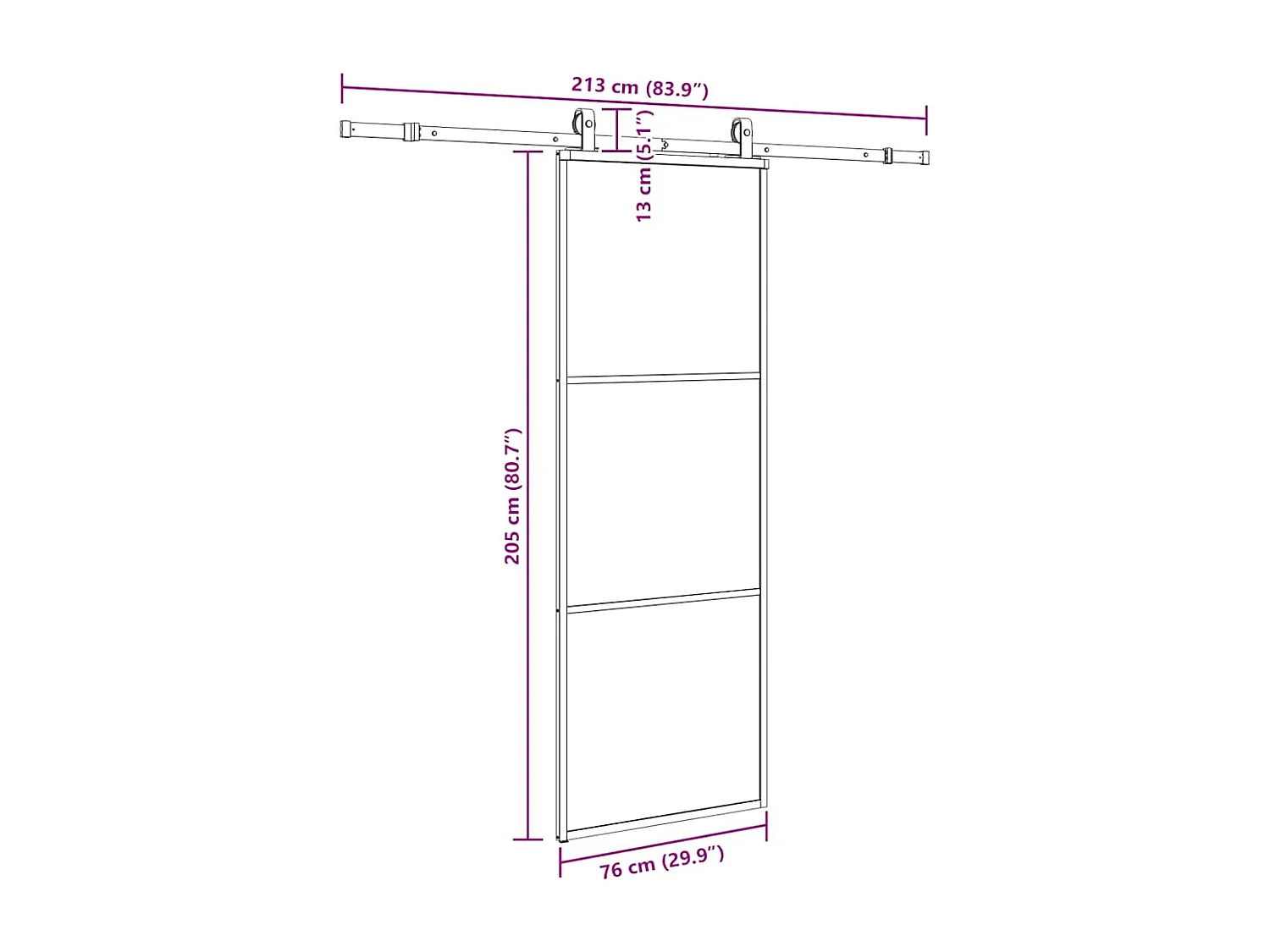 Kit ferramenta per porta scorrevole nero 76x205 cm vetro ESG