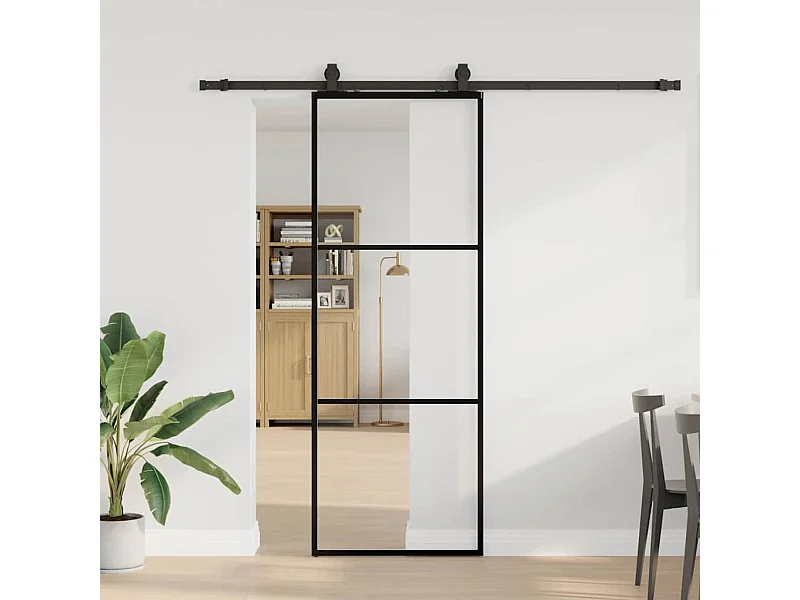 Schuifdeurbeslagset zwart 76x205 cm ESG-glas