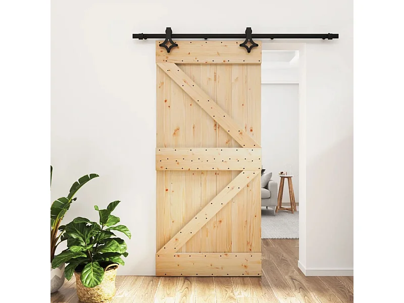 Porte coulissante et kit de quincaillerie 95x210 cm pin massif