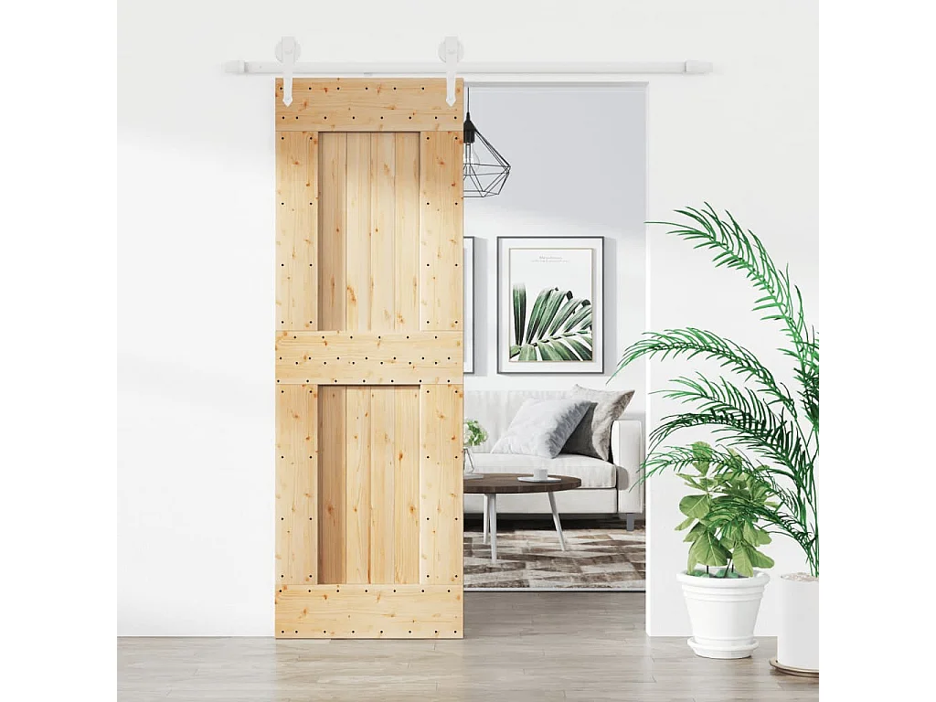 Schuifdeur en beslagset 70x210 cm massief grenen