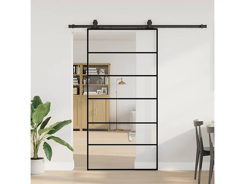 Porte coulissante kit de quincaillerie noir 102x205cm verre ESG