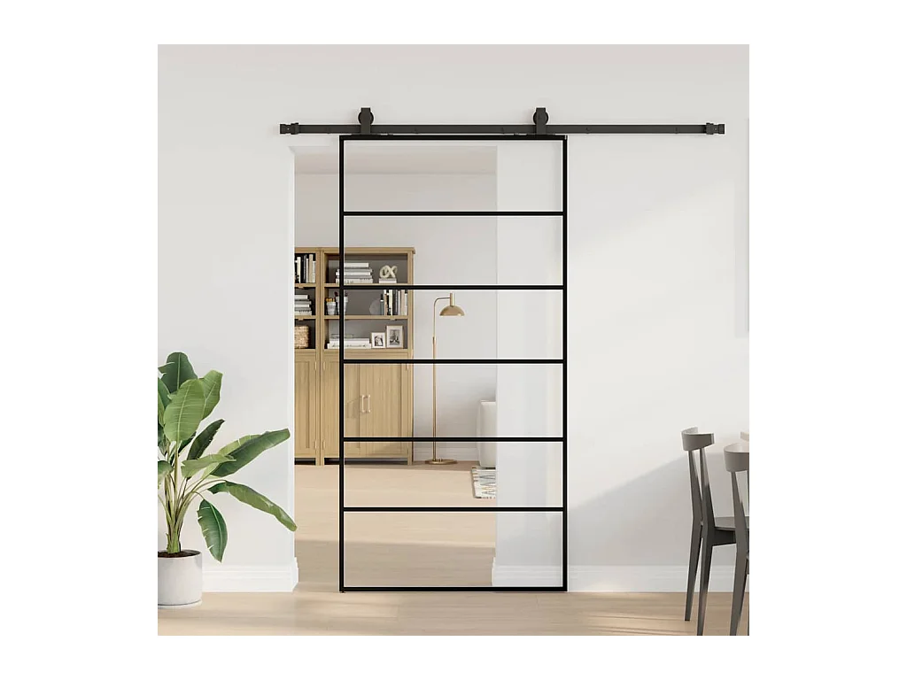 Porte coulissante kit de quincaillerie noir 102x205cm verre ESG