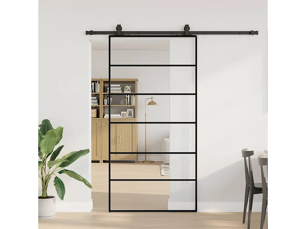 Porte coulissante kit de quincaillerie noir 102x205cm verre ESG