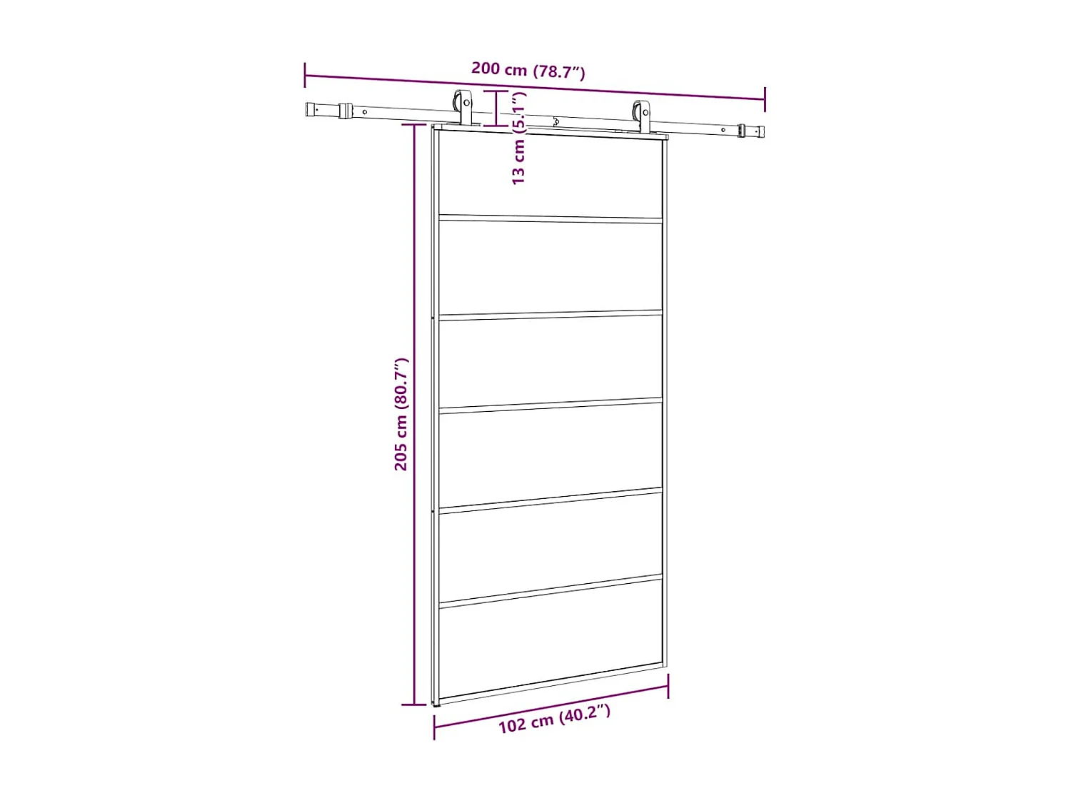 Porte coulissante kit de quincaillerie noir 102x205cm verre ESG